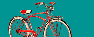 Image of a red bicycle on a green background